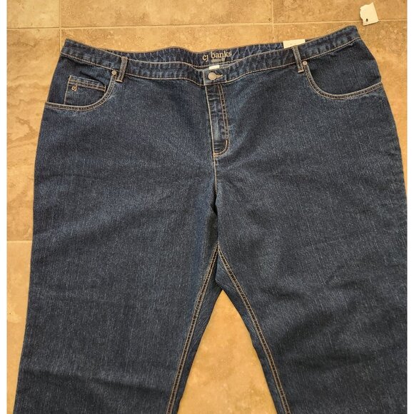 NWT CJ Banks Stretch Mid Rise Classic Fit Jeans 32W Petite 52x28 Blue NEW - Picture 7 of 12